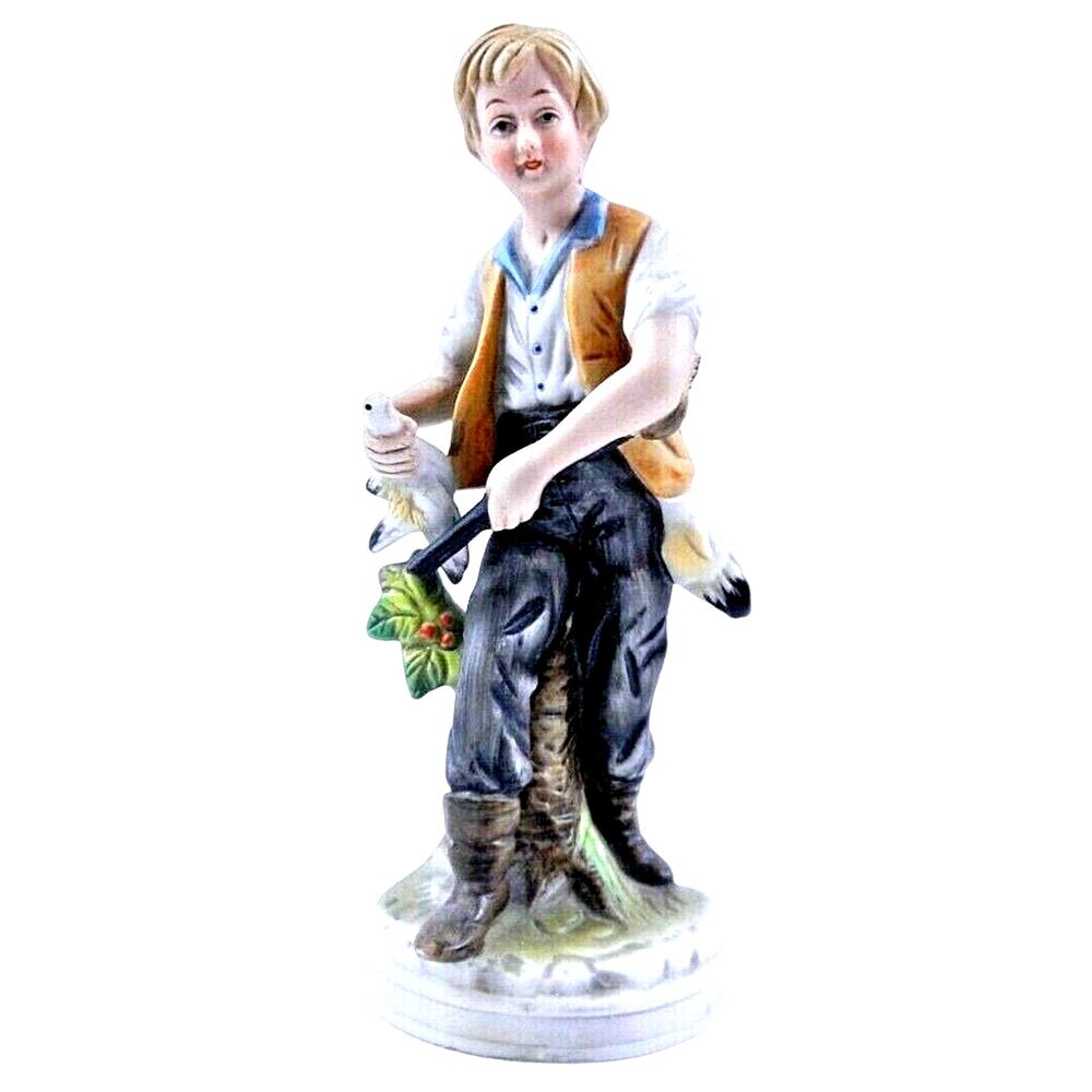 Vintage Bisque Figurine Duck Hunting Game Bird Shotgun 8" Ardco Japan MCM Decor